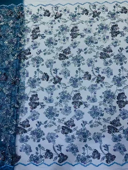 תחרה עם חרוזי קריסטל אפריקה נצנצים רשת תפירה חומר שמלת כלה באיכות גבוהה חדשה נצנצים הניגרי טול רצף